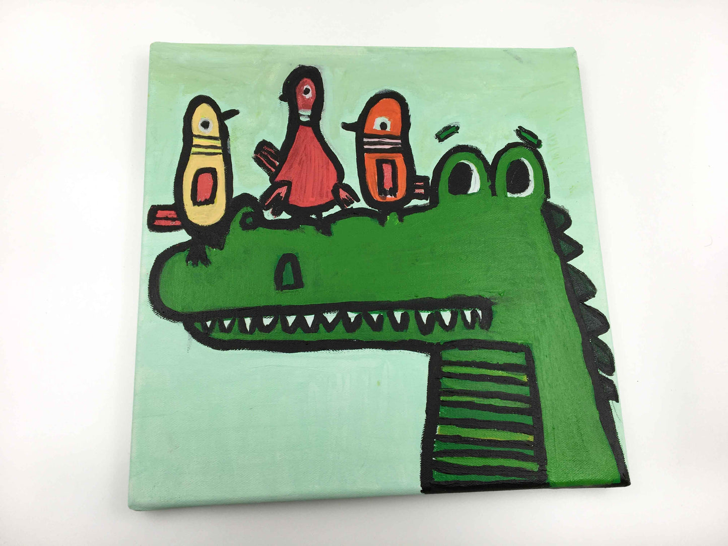 Schilderij Krokodil met vogeltjes